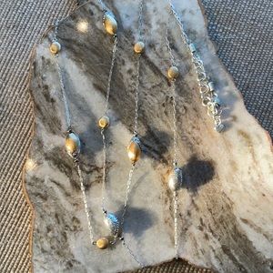 Brighton. Beautiful long necklace brushed gold, silver and crystals NWOT